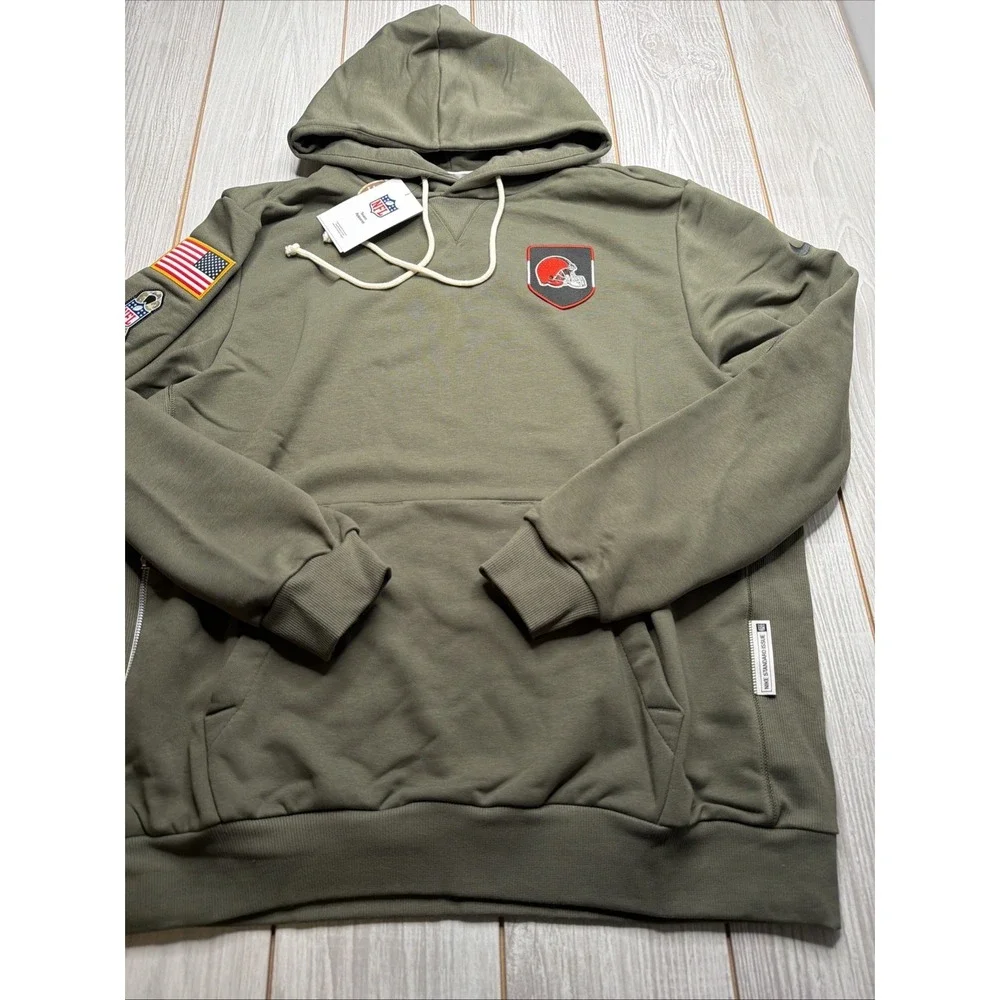 New Nike Cleveland Browns Mens Salute To Service Hooded Sweatshirt Size XL Green